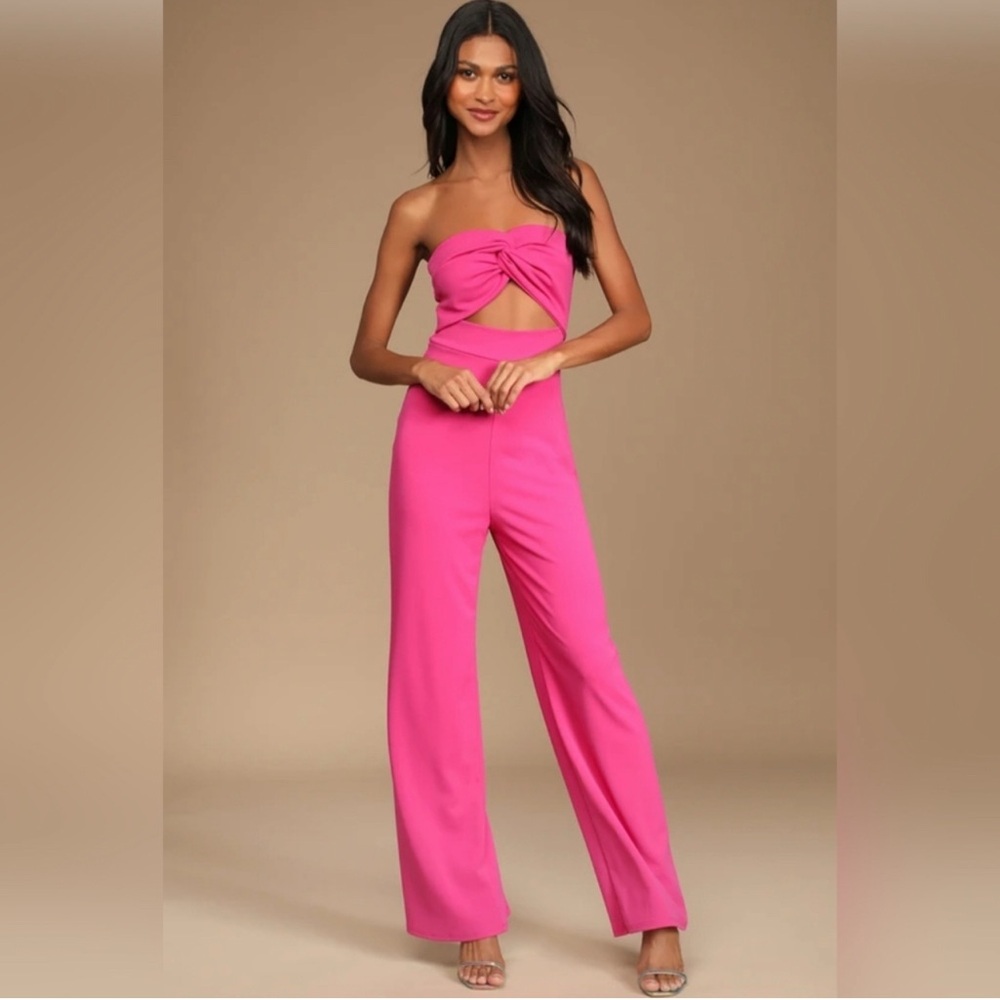 All That She Wants Pink Strapless
Cutout Straight Leg Jumpsuit